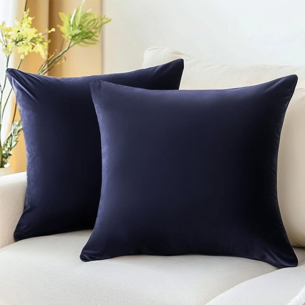 NEW 2 Pack Navy Blue Velvet Pillow Covers (covers only, no pillows) 18” x 18”